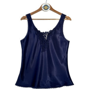 Heather Nicole Silk Blue Lace Tank Top